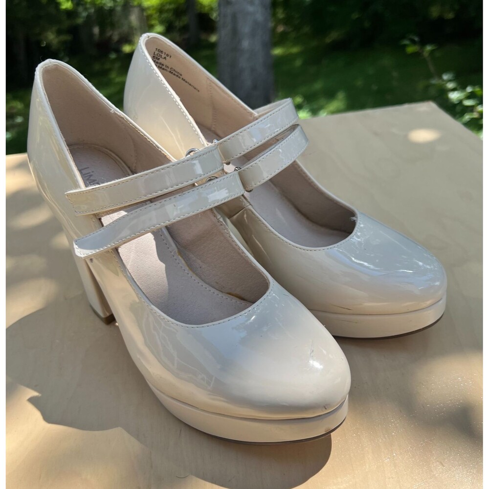 Limelight Bone Patent Platform Mary Jane Pumps Block Size 6 Shoe Nude - Picture 10 of 11